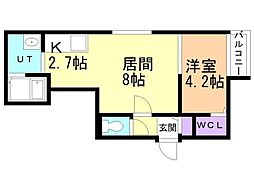 札幌市営東西線 西18丁目駅 徒歩12分の賃貸マンション 4階1LDKの間取り