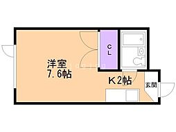 シャトーグランデ 2階1Kの間取り