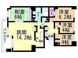 山鼻サンタウン1号館 4LDKの間取図画像