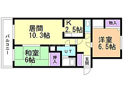 プレステージ琴似 2LDKの間取図画像