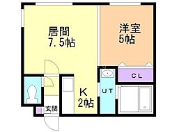 クラリス24軒 1LDKの間取図画像