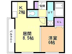 レストシティ北7条 1LDKの間取図画像