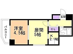 ライオンズシティ円山 1DKの間取図画像