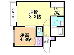 サンルーチェ山鼻 1LDKの間取図画像