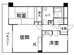 第1九条シャトー桂和 2LDKの間取図画像