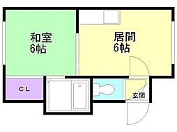 琴似コーポB 1DKの間取図画像