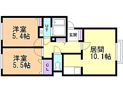 ディアス山の手311B 2LDKの間取図画像