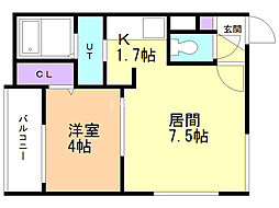 デュークYK山の手 1LDKの間取図画像