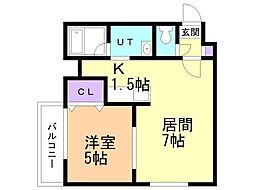 クイーンズフォレスト中島公園 1LDKの間取図画像