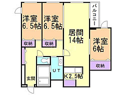 クラリス南9条 3LDKの間取図画像