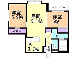 ALPHASQUARE南1条西18 2LDKの間取図画像