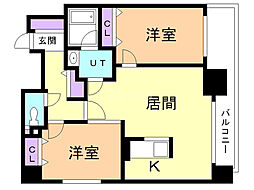 東邦シャトー桑園 2LDKの間取図画像