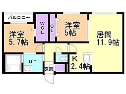 ラクラス大通東 2LDKの間取図画像