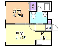 ベルフルール琴似 1LDKの間取図画像