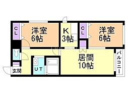 サイレンス旭ケ丘 2LDKの間取図画像