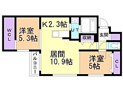 ビッグレジデンス山の手 2LDKの間取図画像