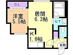 植物園テラス 1LDKの間取図画像