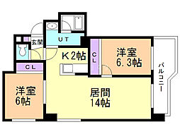 グレイス美術館通predio 2LDKの間取図画像