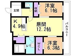 札幌市西区山の手一条12丁目マンション 2LDKの間取図画像
