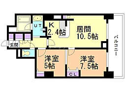 PRIMEURBAN札幌リバーフロント 2LDKの間取図画像