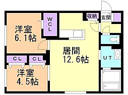 ブランシャールKAI(カイ)中島公園 2LDKの間取図画像