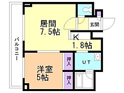 フィオーレクレッシェレ 1LDKの間取図画像