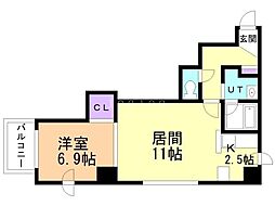 スカイパレス北1条 1LDKの間取図画像