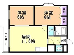 ドミール高木 2LDKの間取図画像