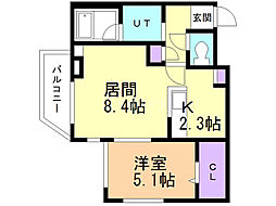 コローレサウスエイト 1LDKの間取図画像