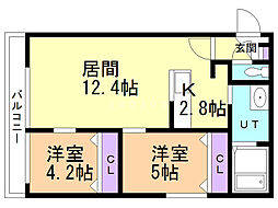 ハルトラーテ山鼻1 2LDKの間取図画像