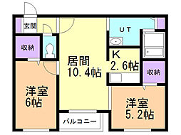 リーフネスト 2LDKの間取図画像