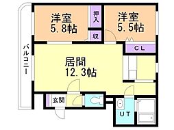 ブルーリーフ宮の森 2LDKの間取図画像