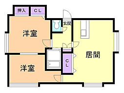 カーサ山鼻 2LDKの間取図画像