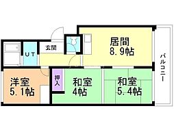 南2条マンション 3DKの間取図画像