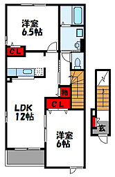 JR鹿児島本線 東郷駅 3.2kmの賃貸アパート 2階2LDKの間取り