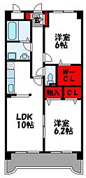 JR鹿児島本線 東郷駅 徒歩9分の賃貸マンション 1階2LDKの間取り