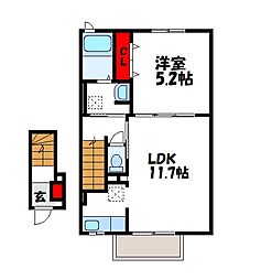 サンガーデン花見東 2階1LDKの間取り