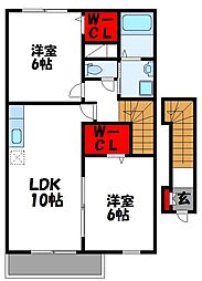 サンライト宗像A 2LDKの間取図画像