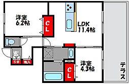D-room三苫 2LDKの間取図画像