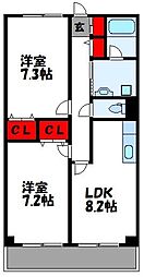 アブニール新宮2 2DKの間取図画像