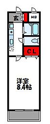 エンゼルパレス古賀 1Kの間取図画像