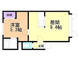 パレス平岡 1LDKの間取図画像