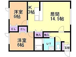 サニーハウス白石中央 2LDKの間取図画像