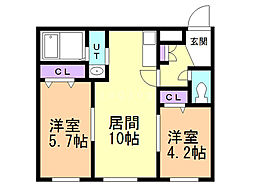 アートレータ厚別 2LDKの間取図画像