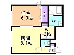 グローバル3 1LDKの間取図画像