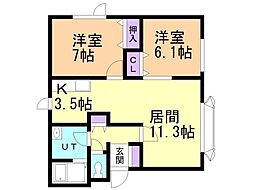 三茶館 2LDKの間取図画像