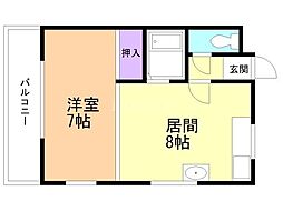 ハイツかわはら 1LDKの間取図画像
