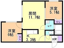 札幌市白石区栄通1丁目マンション 2LDKの間取図画像