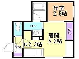 JR千歳線 新札幌駅 徒歩9分の賃貸マンション 1階1DKの間取り