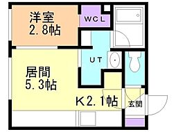 JR千歳線 新札幌駅 徒歩9分の賃貸マンション 3階1DKの間取り